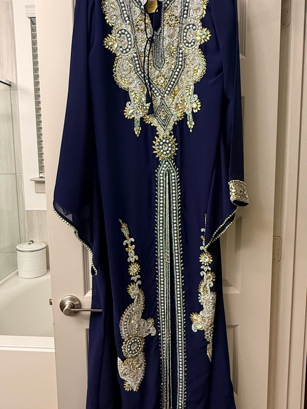 Embellished Navy Blue Evening Kaftan Dress